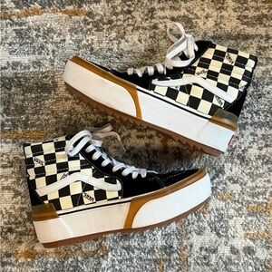 Vans Women's Checkered High-Top Sneakers with Gum Sole